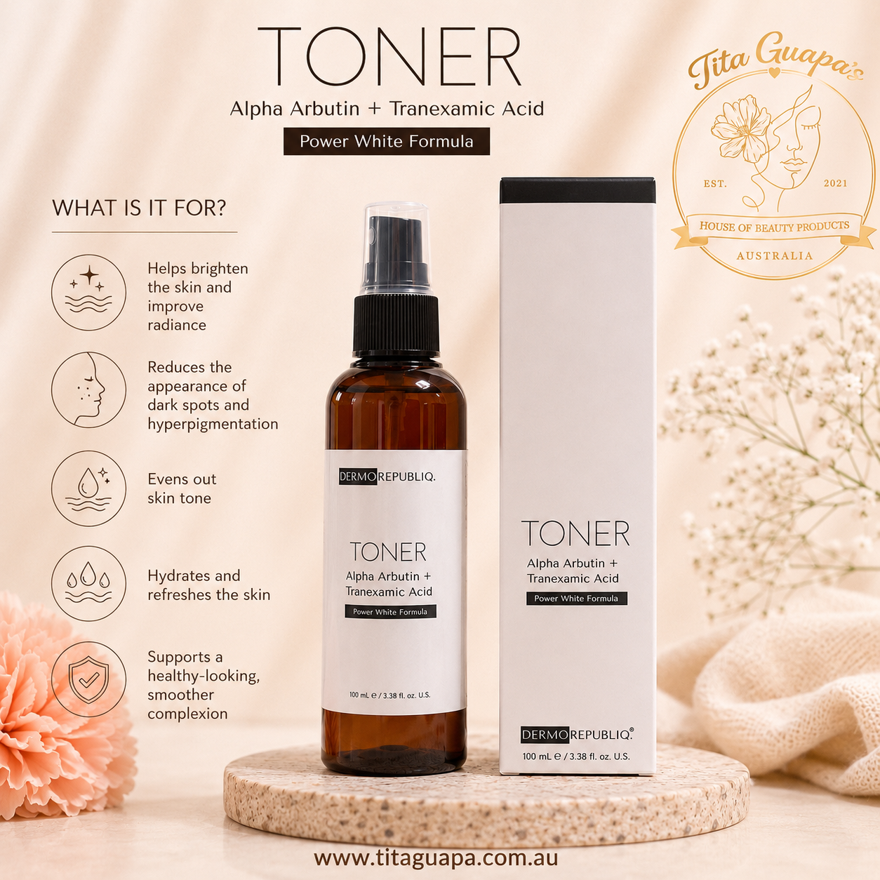 DERMO REPUBLIQ Alpha Arbutin + Tranexamic Acid Toner (100 mL)