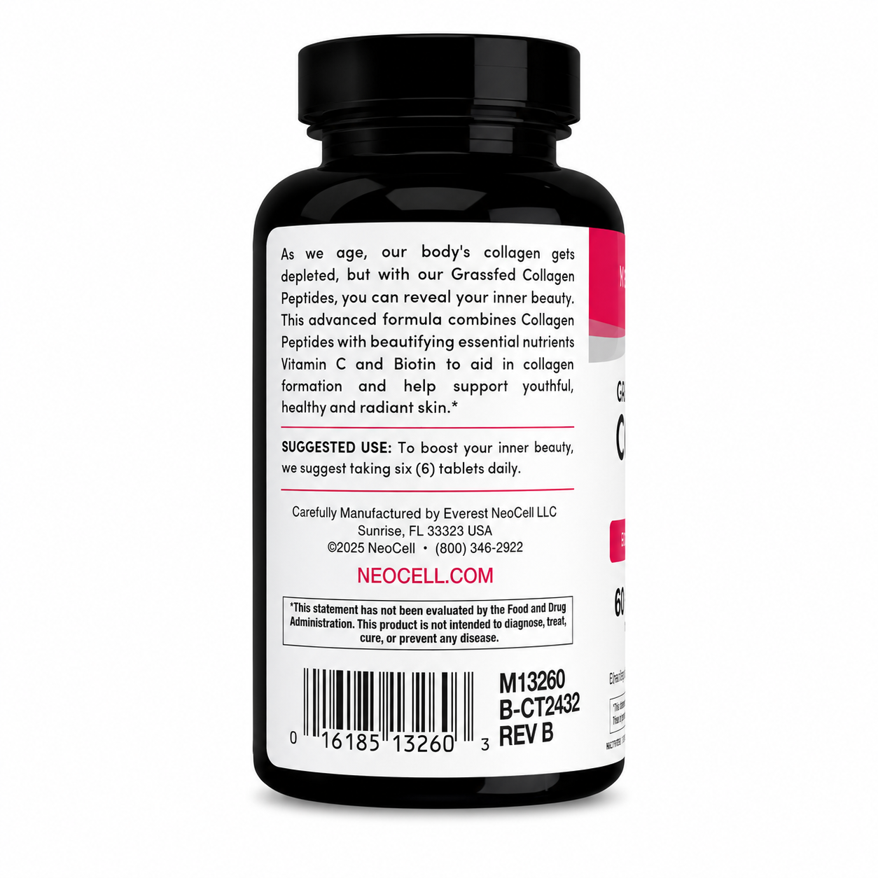 NEOCELL Grassfed Collagen Peptides + Vitamin C & Biotin – 180 Tablets