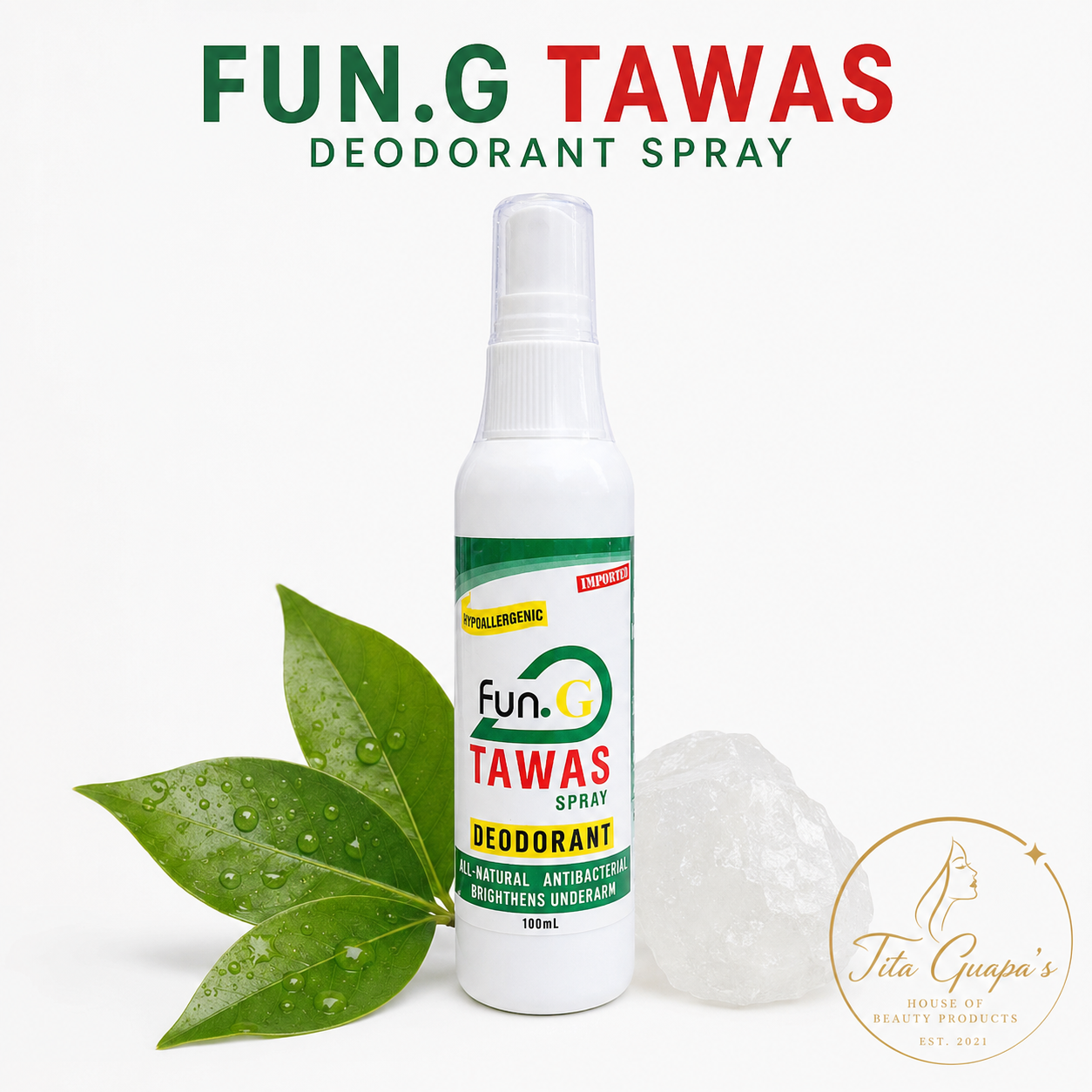 FUN.G Tawas Deodorant Spray 100mL - PLEASE READ ABOUR PACKAGING NOTE BELOW