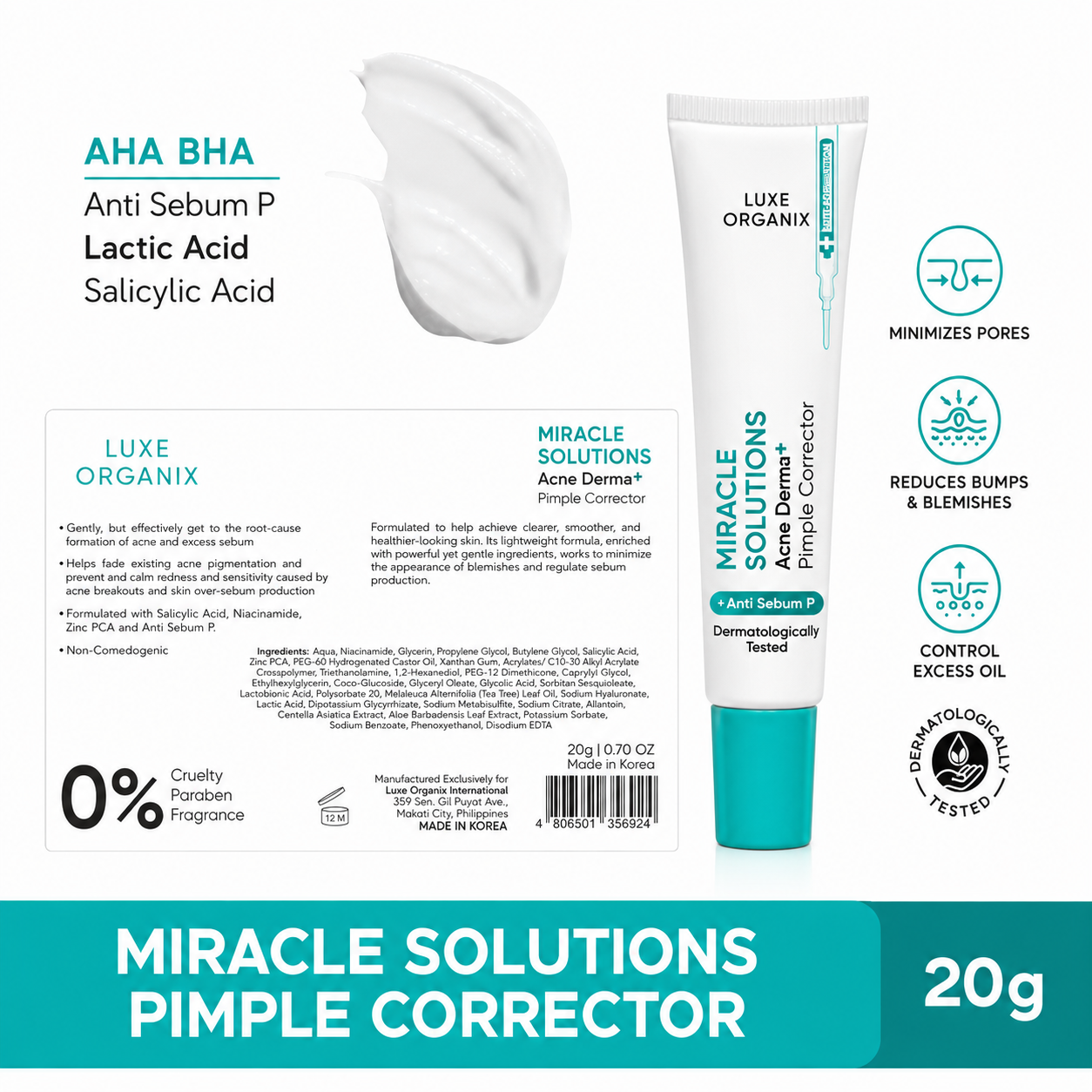 Luxe Organix Miracle Solutions Acne Derma+ Pimple Corrector 20g