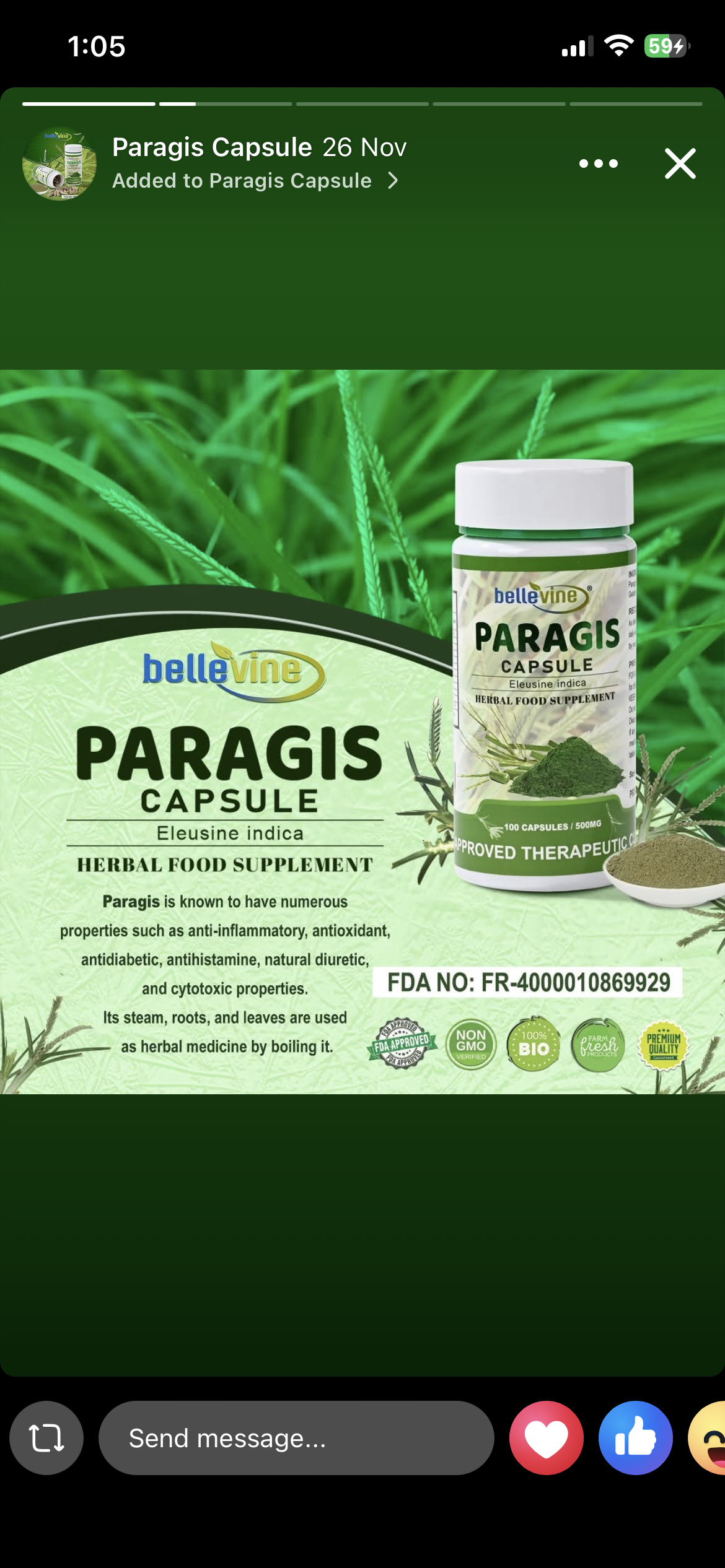 Bellevine Paragis Herbal Food Supplement  - 100 Capsules