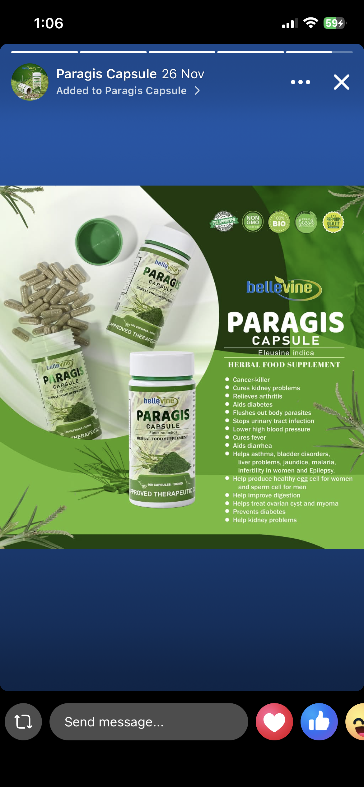 Bellevine Paragis Herbal Food Supplement  - 100 Capsules