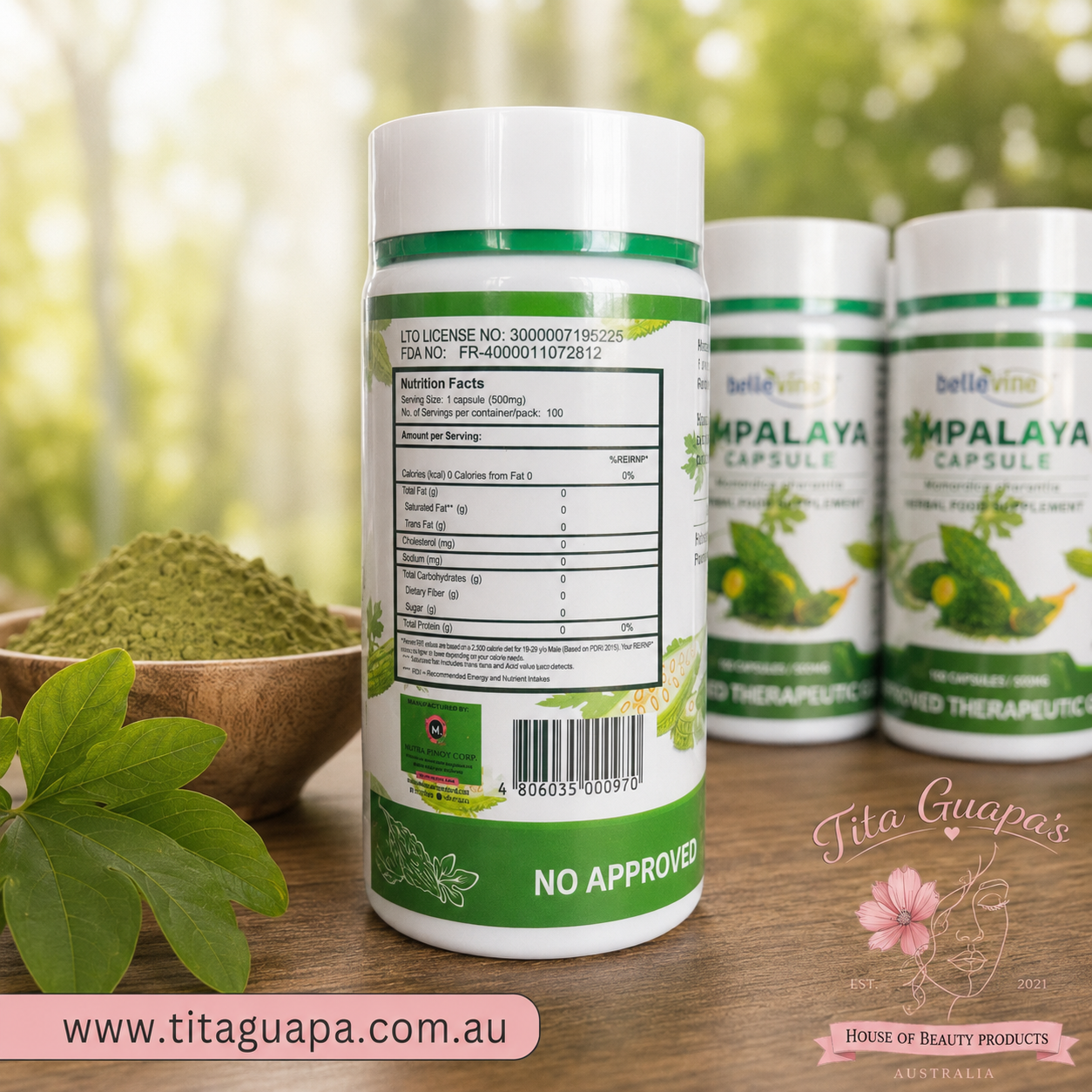 Bellevine Ampalaya Herbal Food Supplement  - 100 Capsules