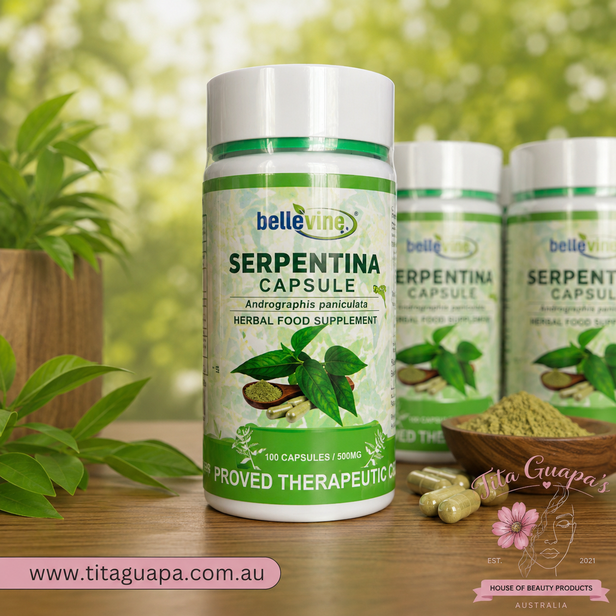 Bellevine Serpentina Herbal Food Supplement  - 100 Capsules