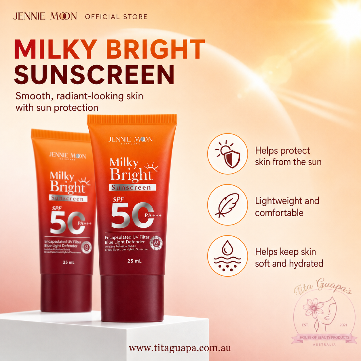 Jennie Moon Milky Bright Sunscreen SPF50 PA+++ 25ml