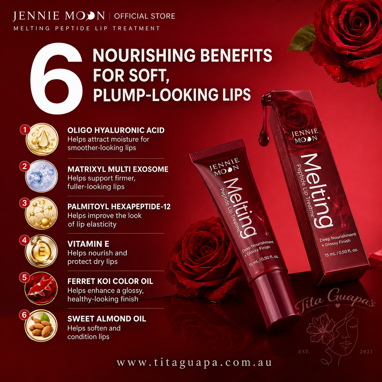 Jennie Moon Melting Peptide & HYA Lip Care – Glassy Rose 8.5ml