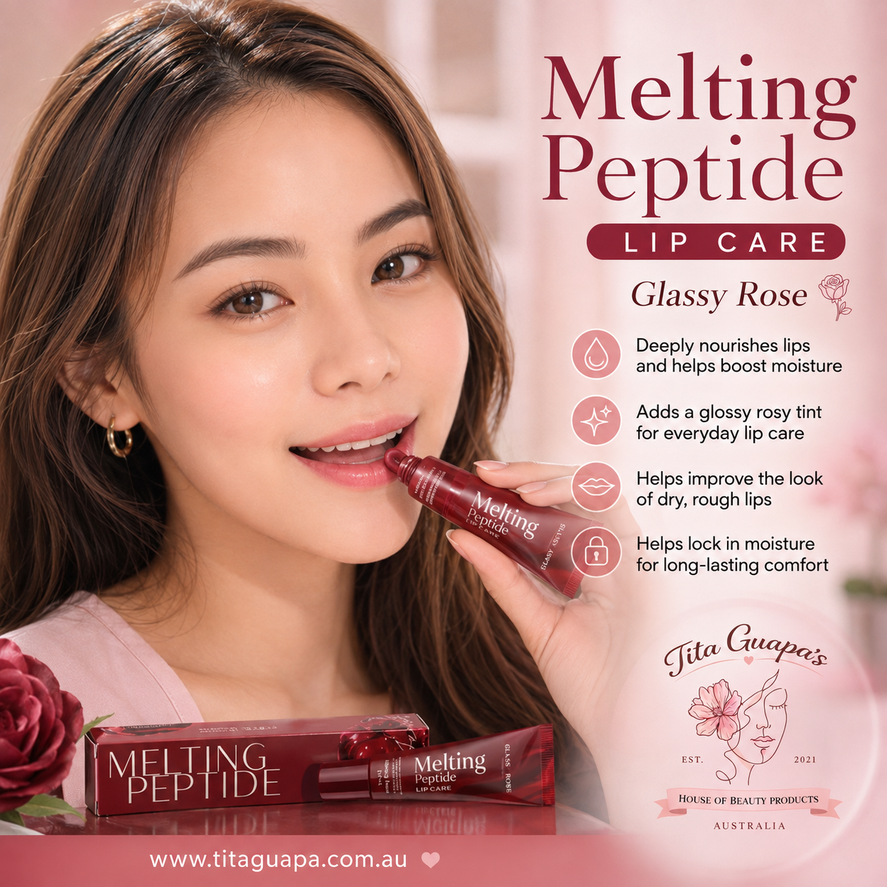 Jennie Moon Melting Peptide & HYA Lip Care – Glassy Rose 8.5ml
