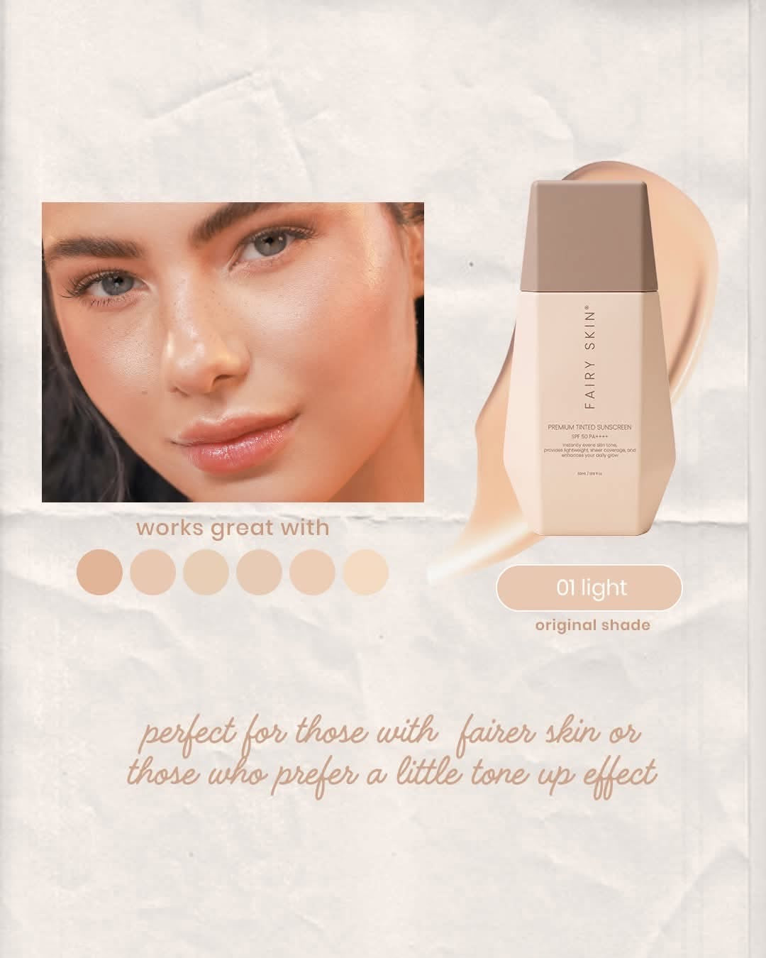 FAIRY SKIN PREMIUM TINTED SUNSCREEN SPF50 PA++++ – 50mL ( LIGHT - Original Shade)