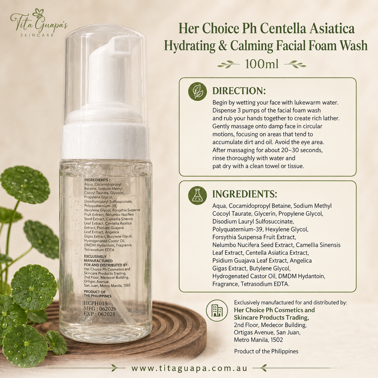Her Choice Ph Centella Asiatica Hydrating & Calming Facial Foam Wash 100ml
