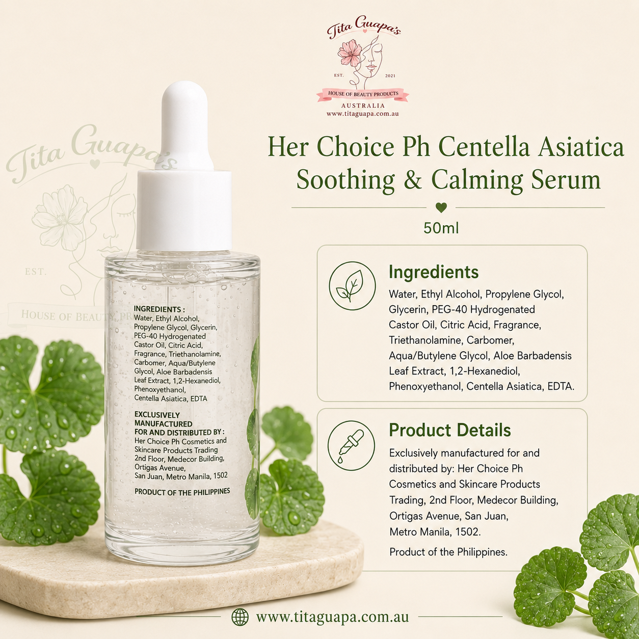 Her Choice Ph Centella Asiatica Soothing & Calming Serum with Aloe Vera & AHA 50ml