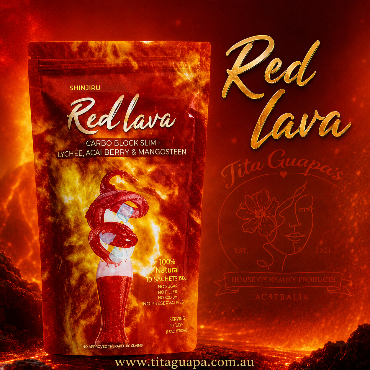 SHINJIRU Red Lava Carbo Block Slim – Lychee, Acai Berry & Mangosteen | 10 Sachets