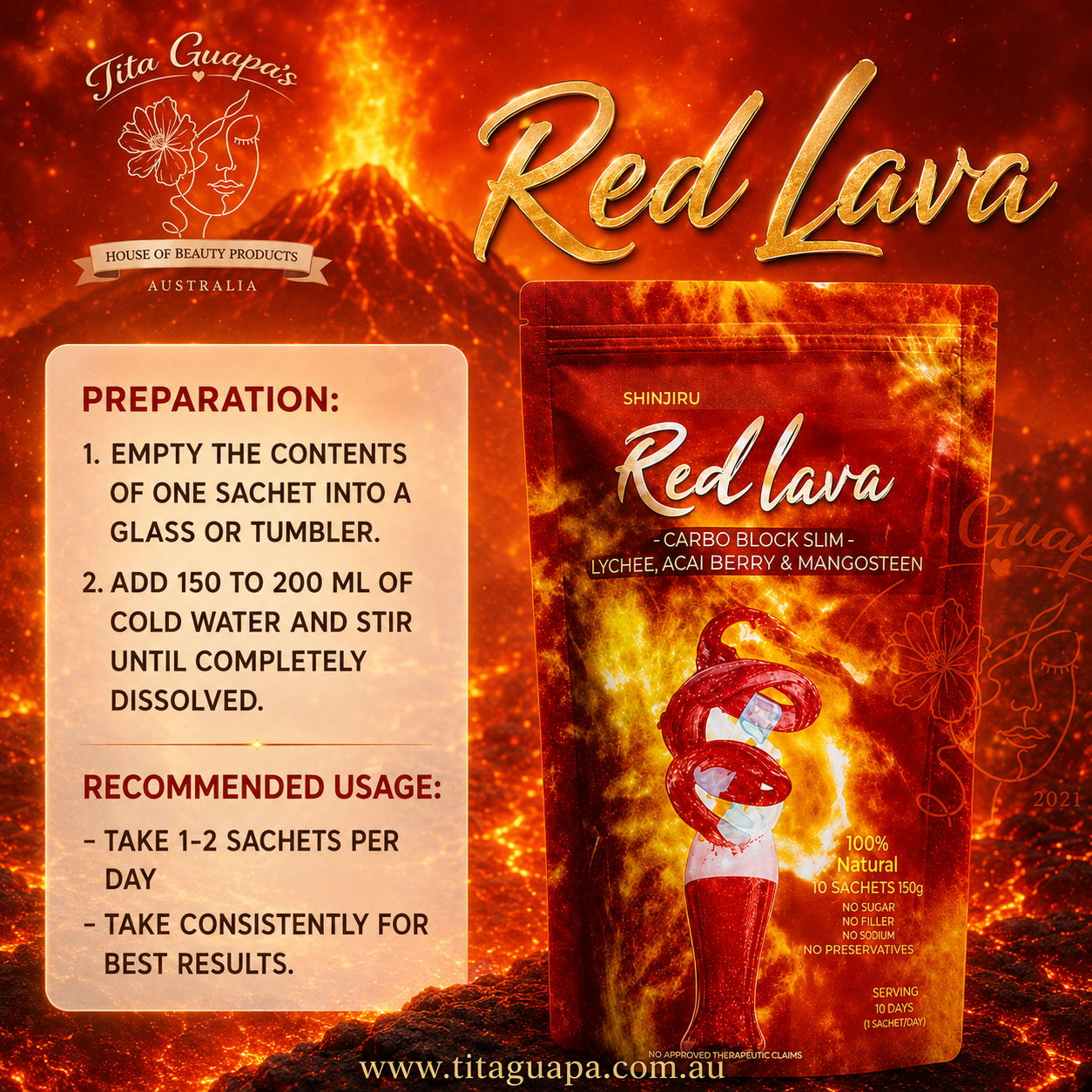 SHINJIRU Red Lava Carbo Block Slim – Lychee, Acai Berry & Mangosteen | 10 Sachets