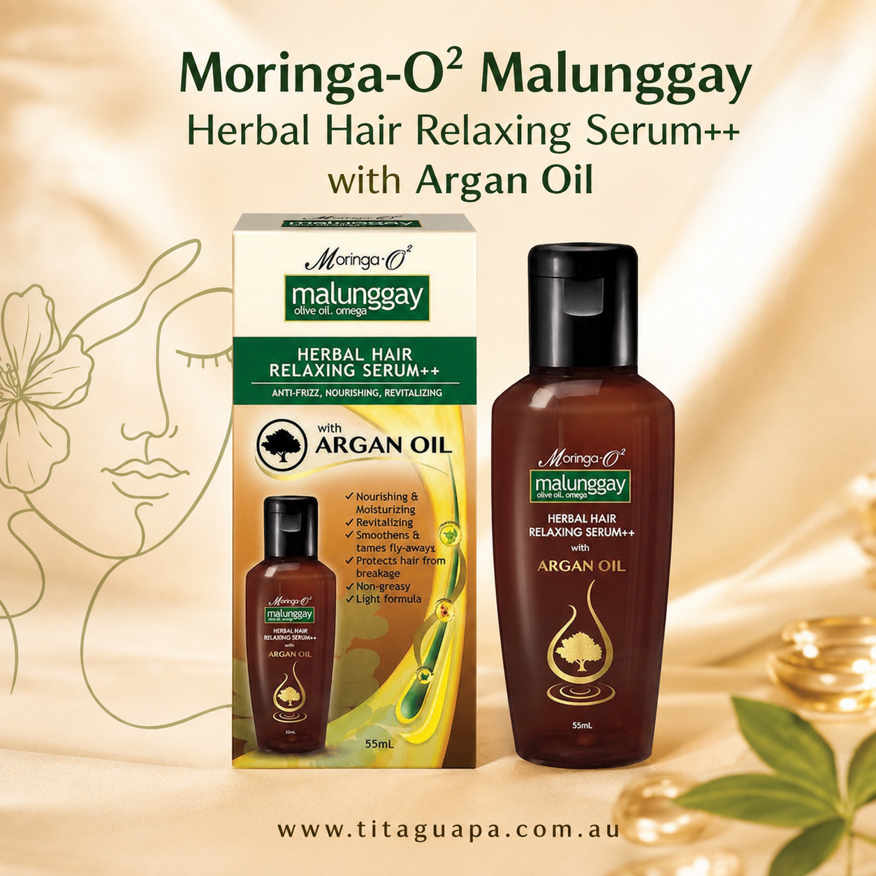 Moringa-O² Malunggay Herbal Hair Relaxing Serum++ with Argan Oil – 55mL