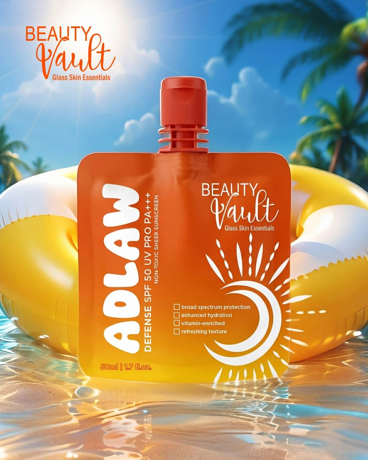 Beauty Vault Adlaw Defense Sheer Sunscreen SPF50 UV PRO PA+++ 50ml