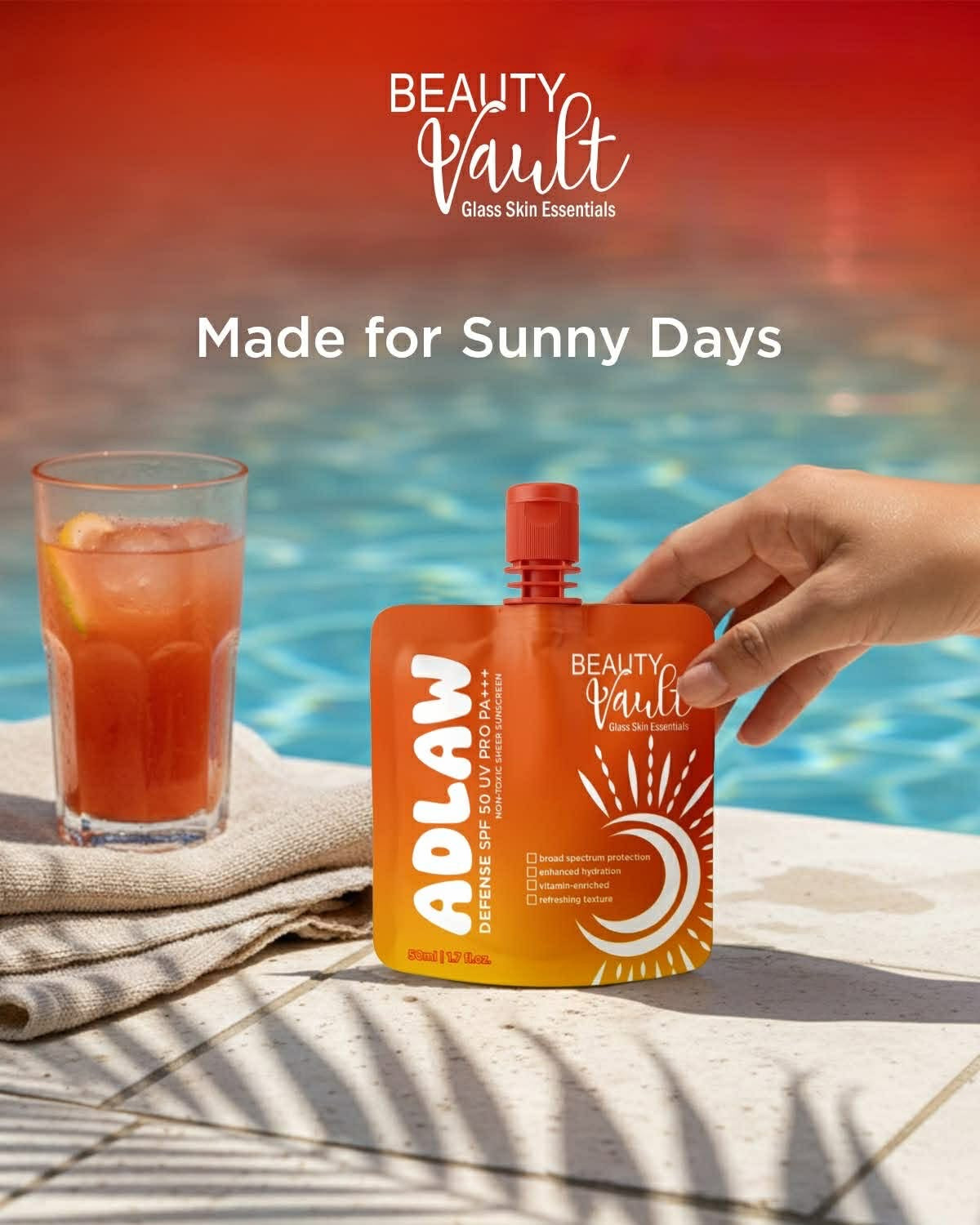 Beauty Vault Adlaw Defense Sheer Sunscreen SPF50 UV PRO PA+++ 50ml