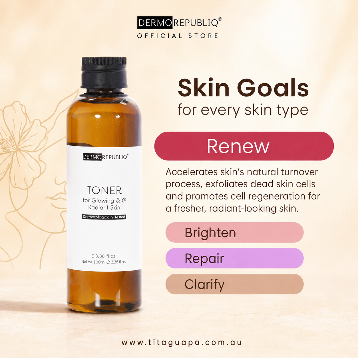 DermoRepubliq 7% Glycolic Acid (AHA) Toner – Skin Renewing Solution 100mL