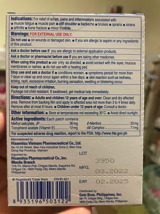 Salonpas Pain Relieving Patch  10 patches